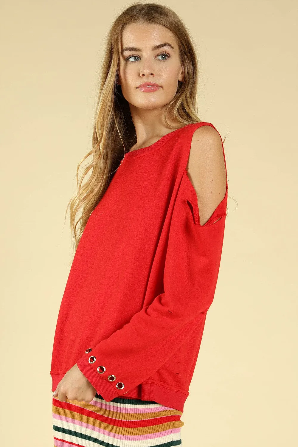 Distressed Grommet Top, Red