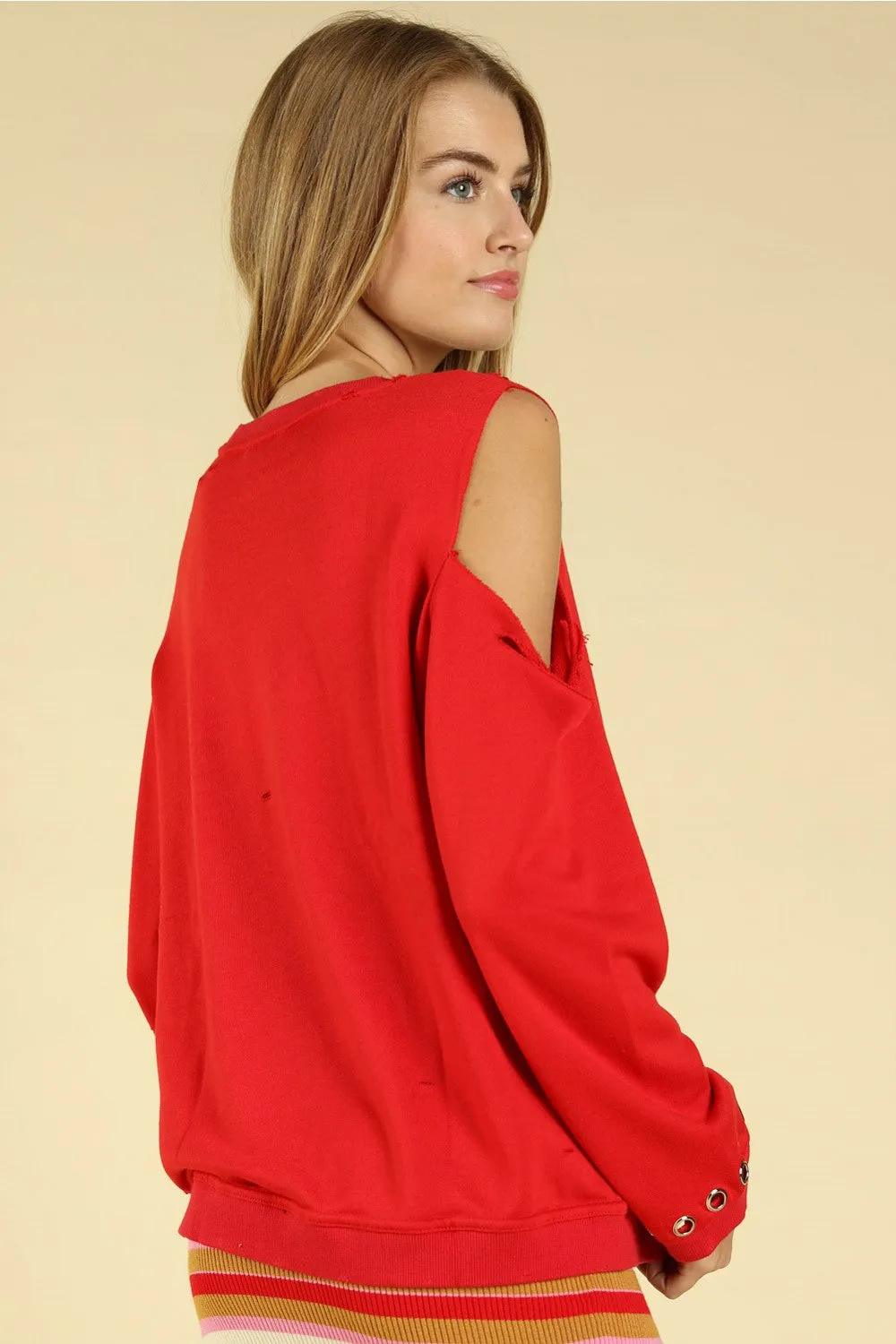 Distressed Grommet Top, Red