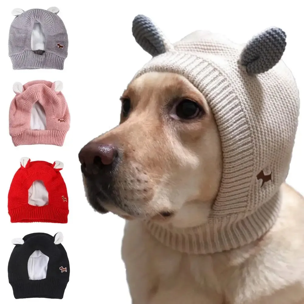 Dog Ear Muffs Noise Protection Pet Ears Covers Knitted Hat Anxiety Relief Winter Warm Earmuffs