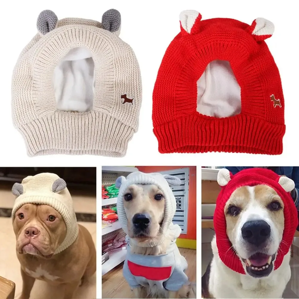 Dog Ear Muffs Noise Protection Pet Ears Covers Knitted Hat Anxiety Relief Winter Warm Earmuffs