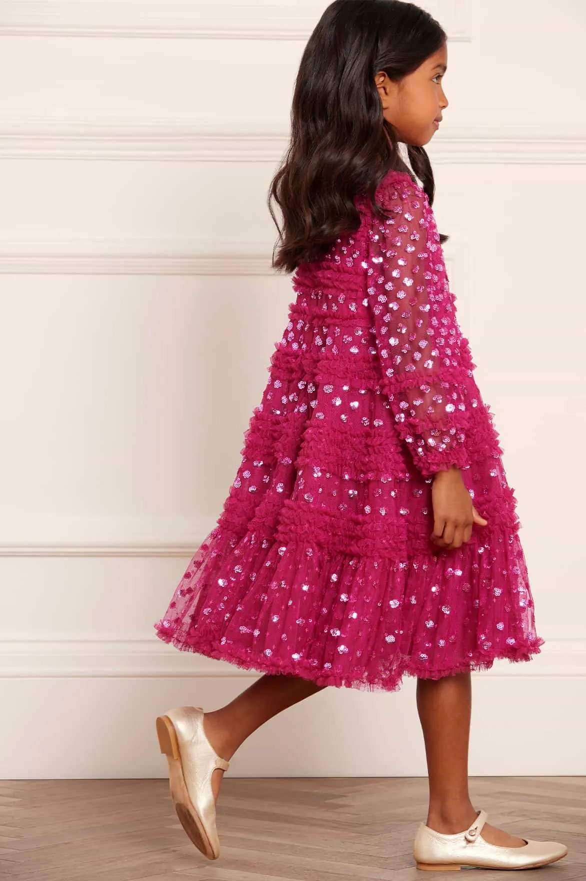 Dot Shimmer Long Sleeve Kids Dress