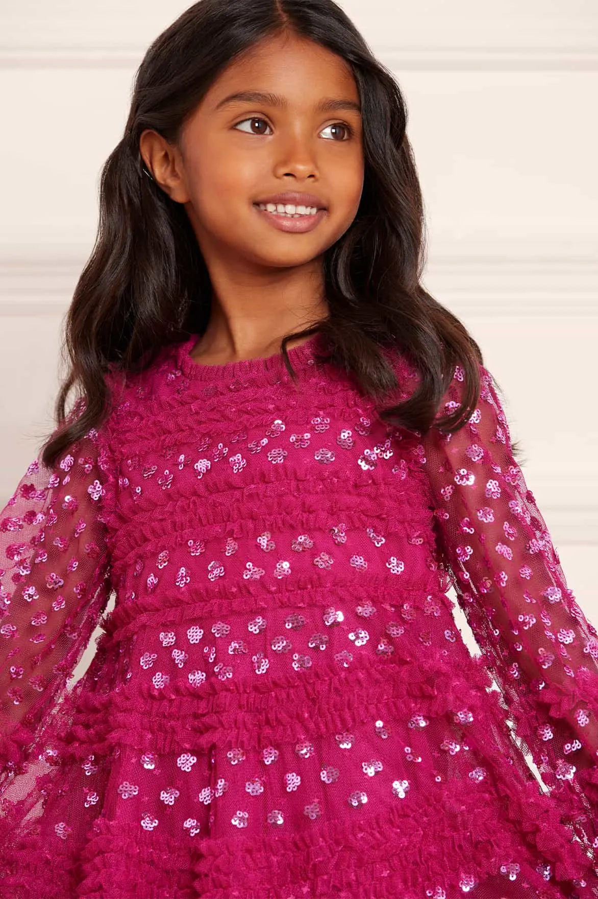 Dot Shimmer Long Sleeve Kids Dress