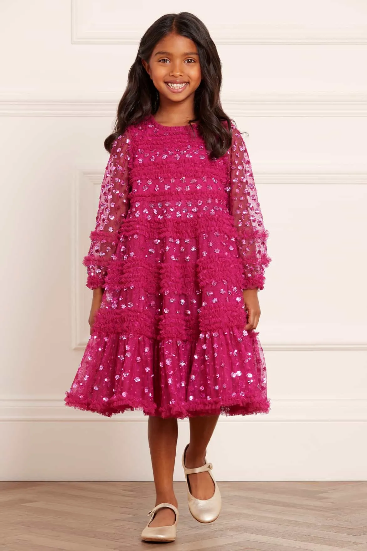 Dot Shimmer Long Sleeve Kids Dress