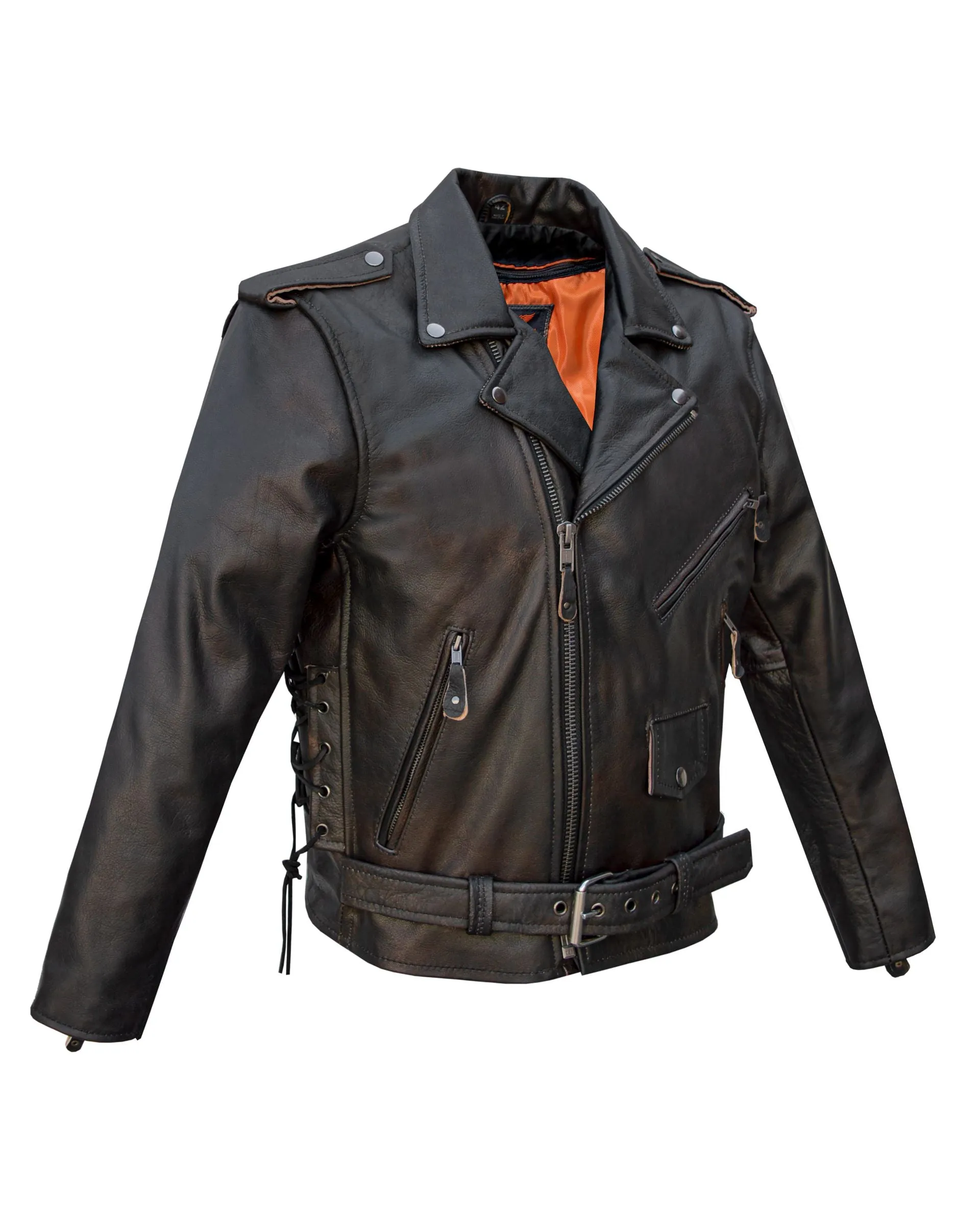 Dream Apparel Men's Leather Motorcycle Jacket with Emboss Eagle, Live to Ride, Ride to Live