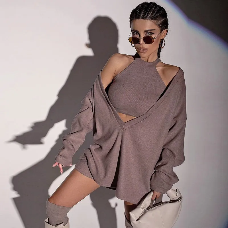 Drop Shoulder Oversized Sweatshirt and Vest