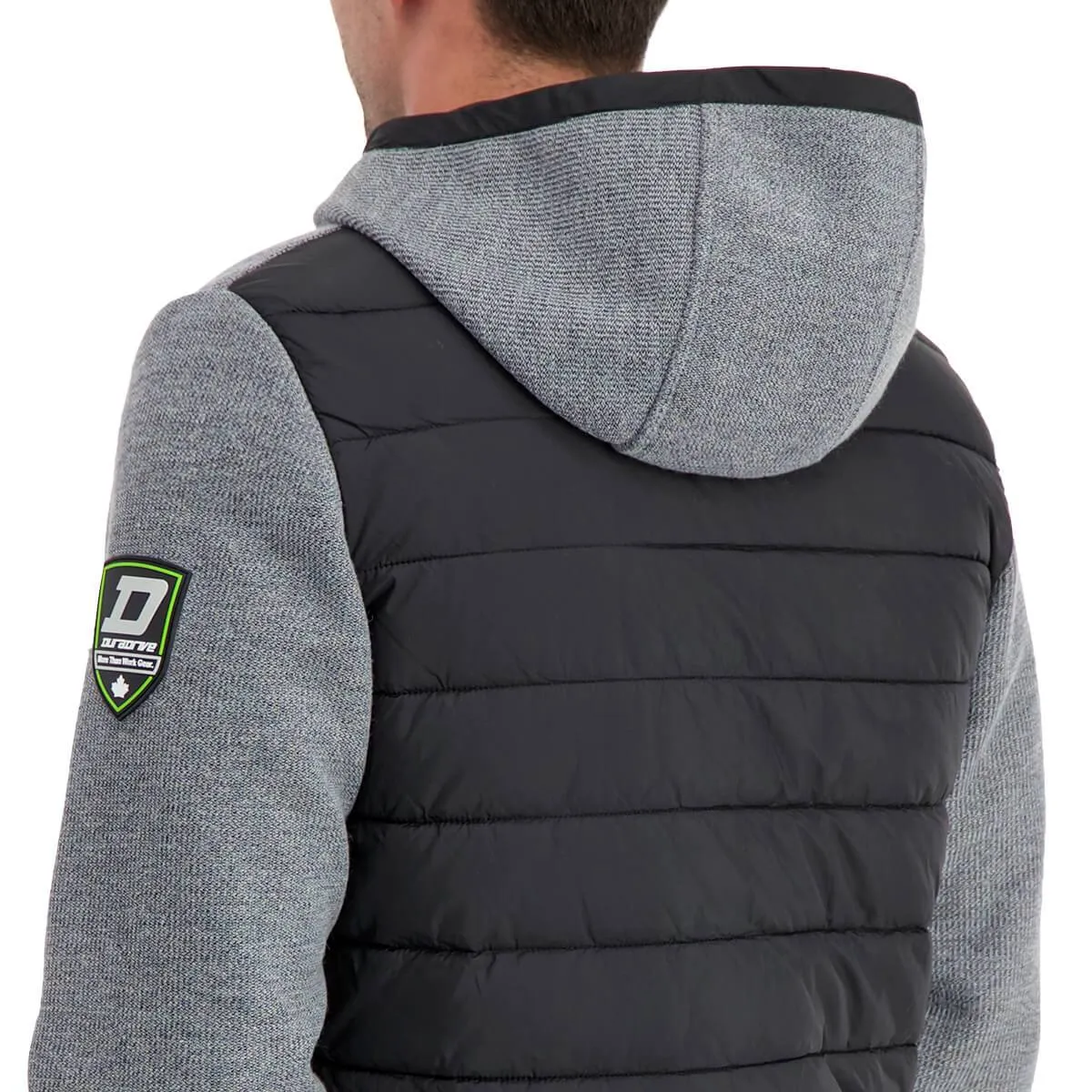 DuraDrive Men's WIZARD GREEN LABEL Black and Grey Quilted Hooded Jacket