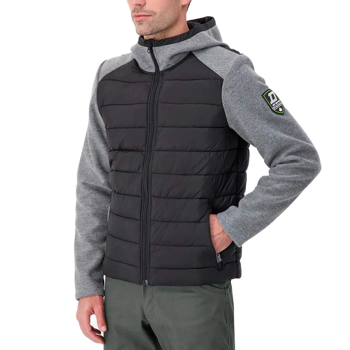 DuraDrive Men's WIZARD GREEN LABEL Black and Grey Quilted Hooded Jacket