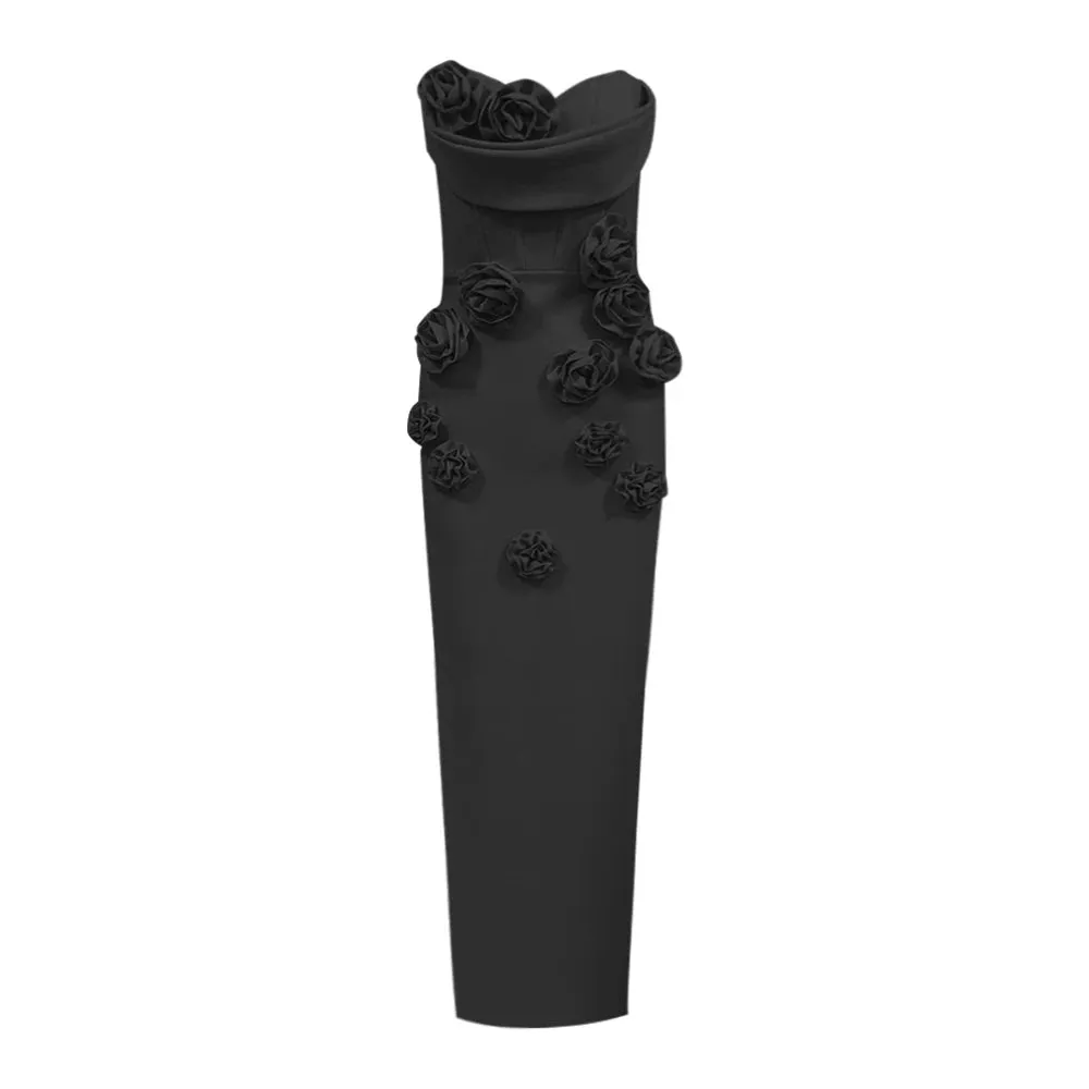 Elegant Rose Applique Strapless Gown - Perfect for Evening Events