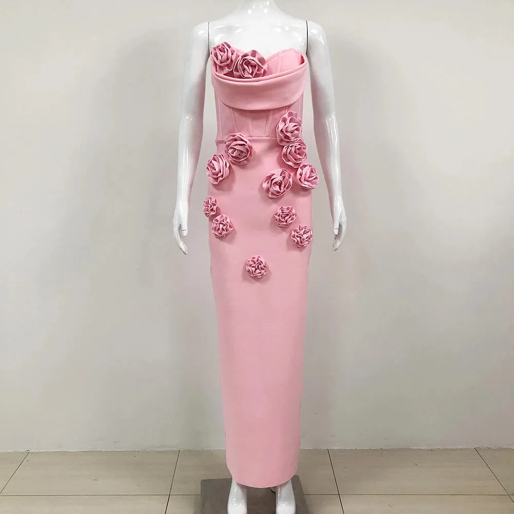 Elegant Rose Applique Strapless Gown - Perfect for Evening Events