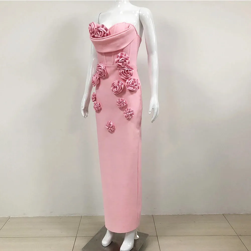 Elegant Rose Applique Strapless Gown - Perfect for Evening Events