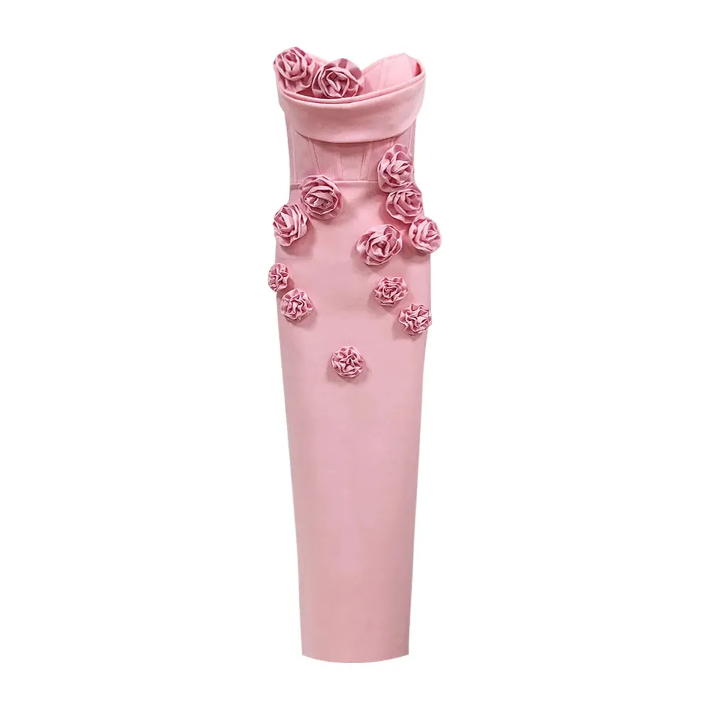 Elegant Rose Applique Strapless Gown - Perfect for Evening Events