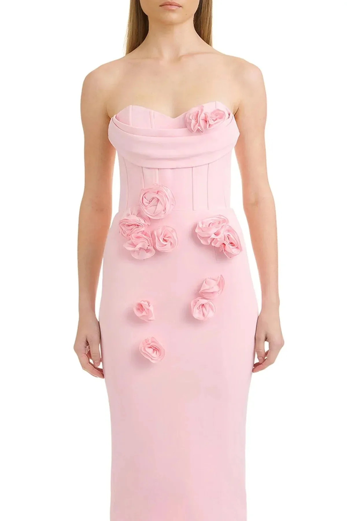 Elegant Rose Applique Strapless Gown - Perfect for Evening Events