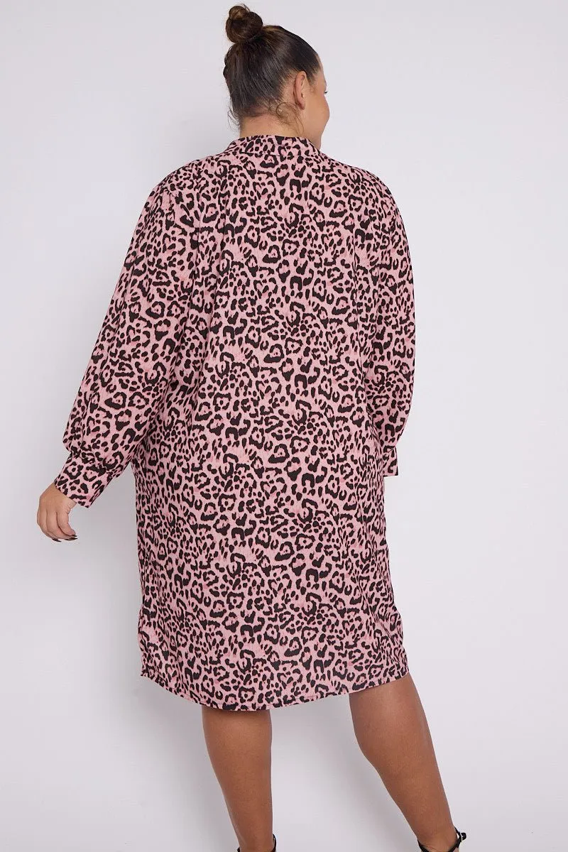 Eliana PLUS SIZE Pink Animal Print Collar Style Dress With Pockets