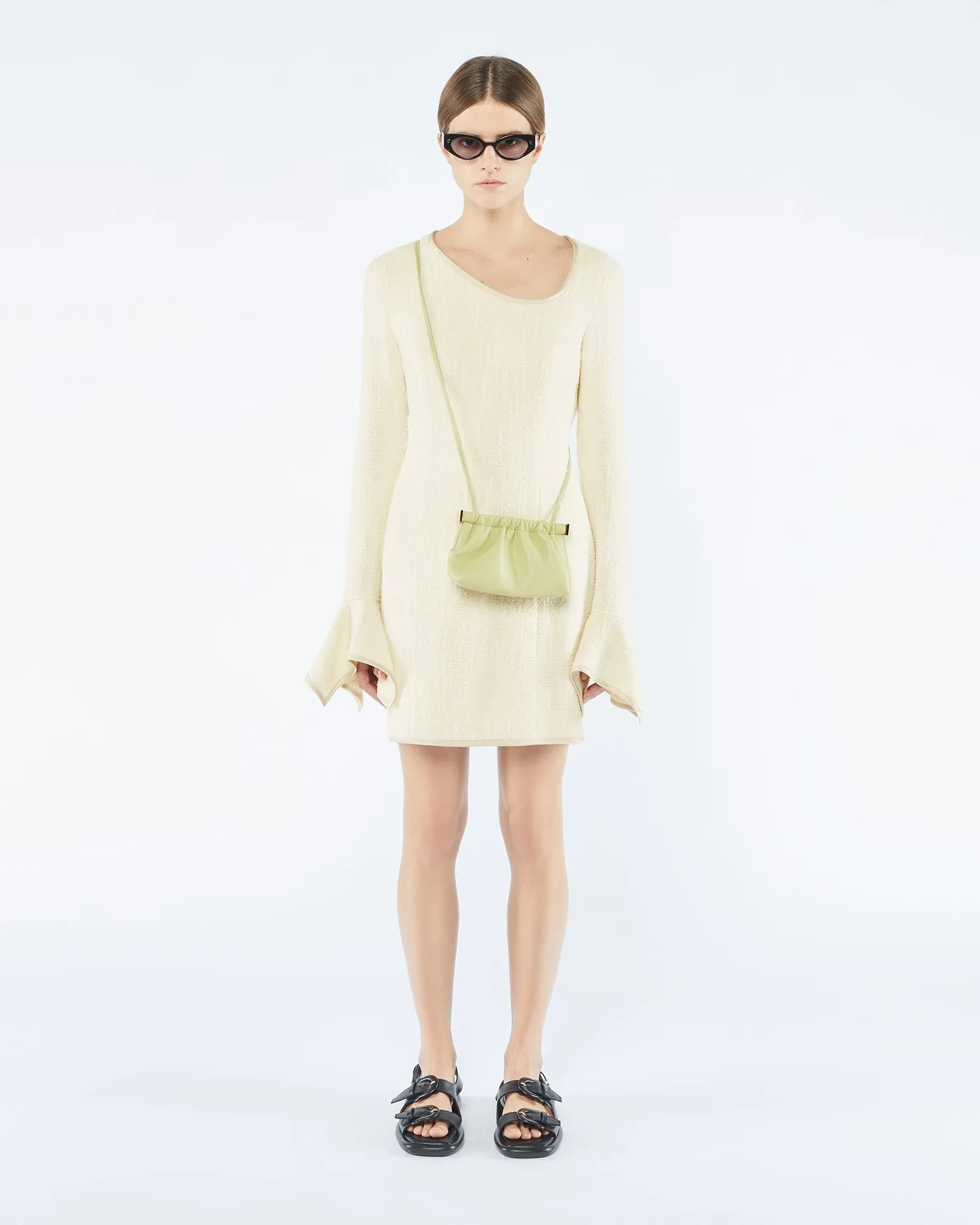 Elva - Sale Textured Bouclé Tweed Dress - Creme