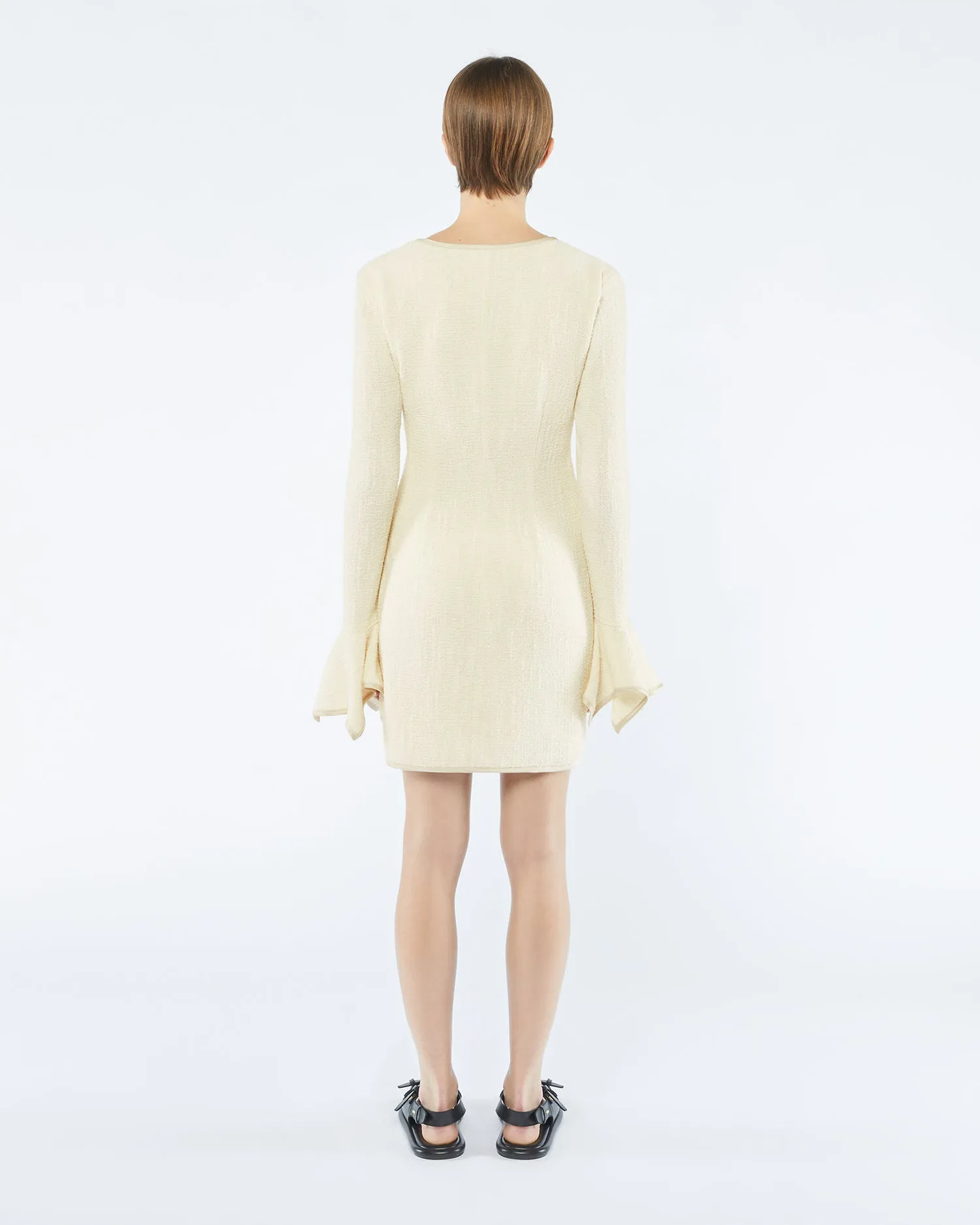 Elva - Sale Textured Bouclé Tweed Dress - Creme