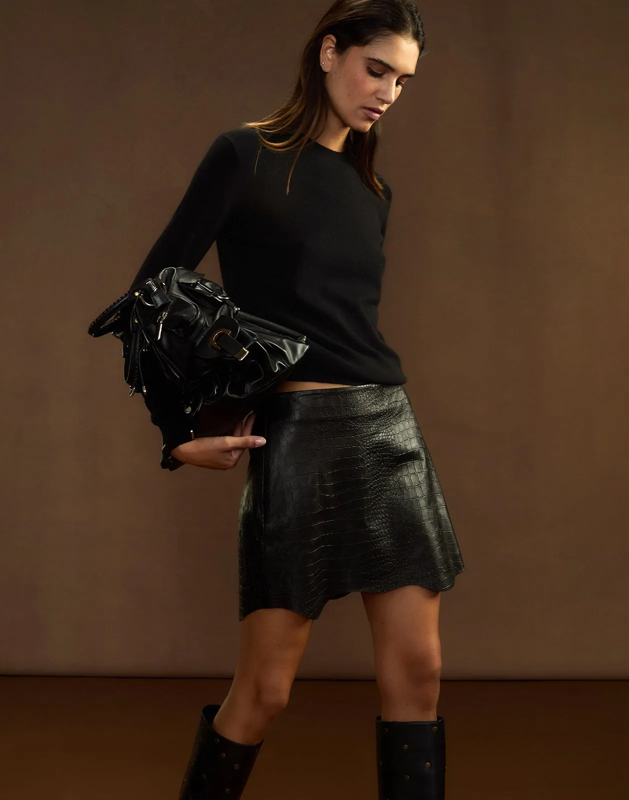 Embossed Leather Skirt