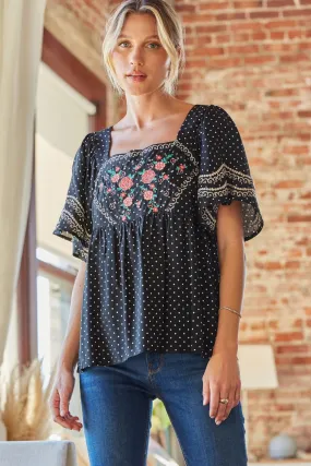 Embroidered Polka Dot Top