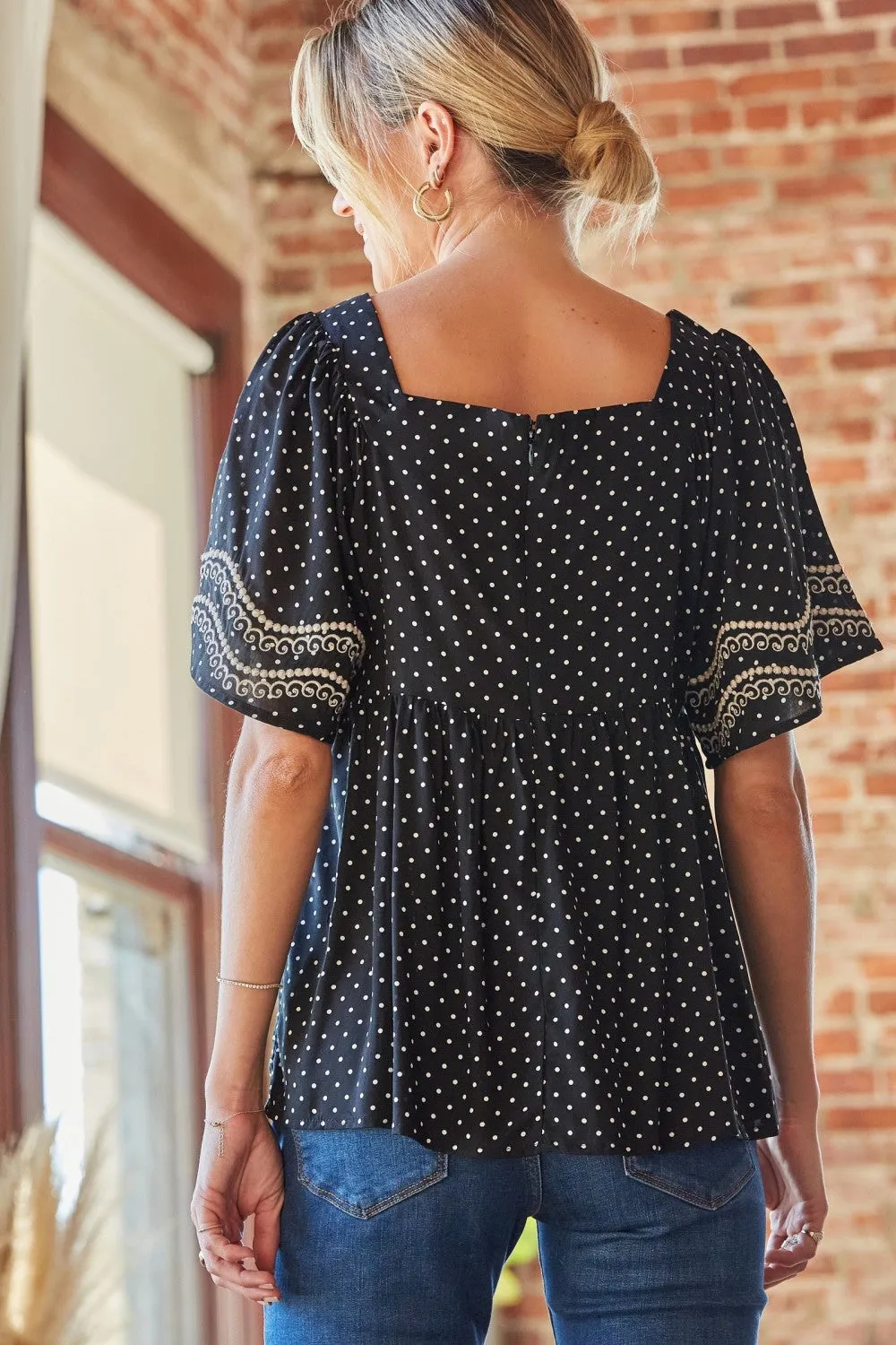 Embroidered Polka Dot Top