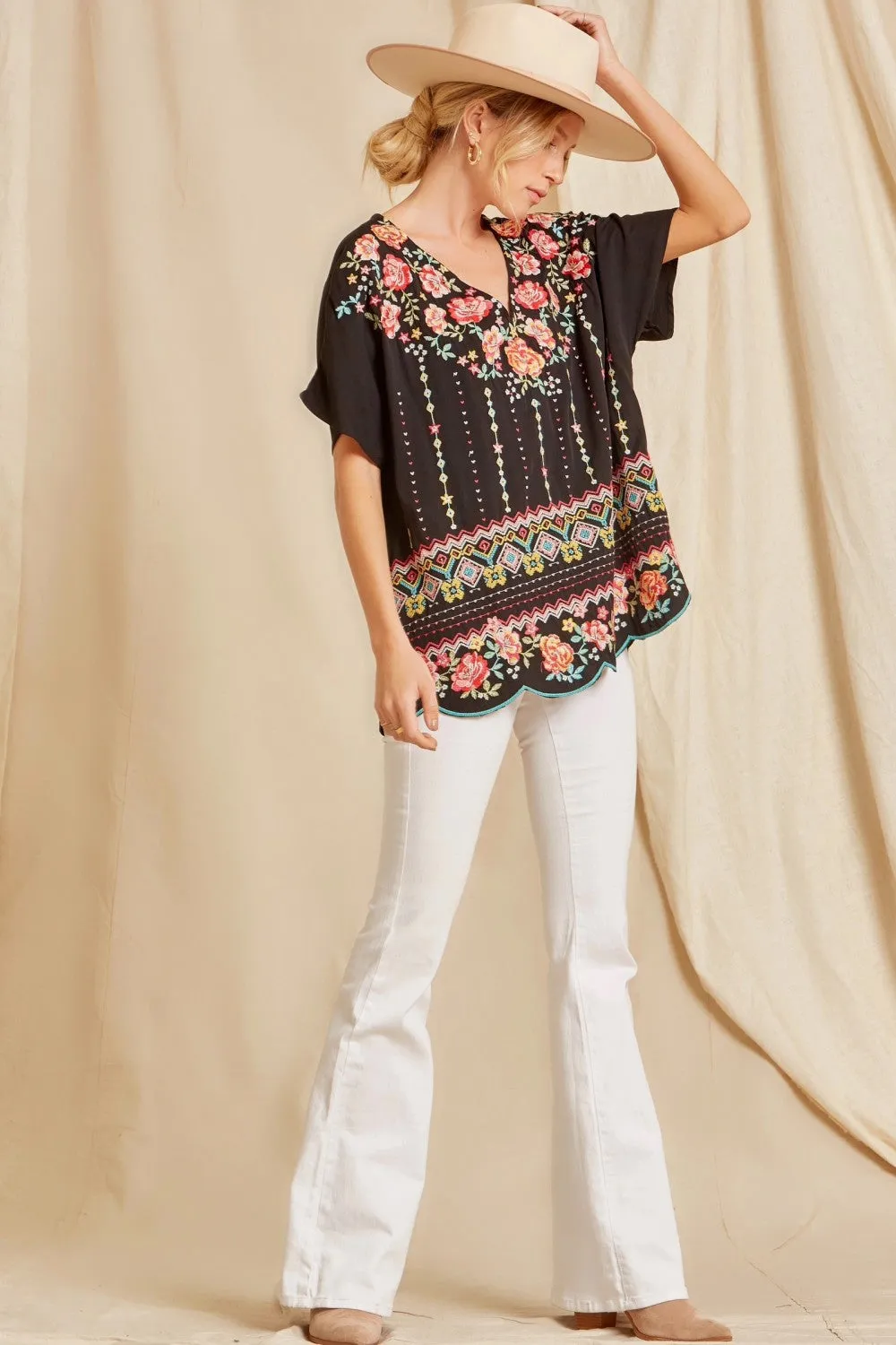 Embroidered Scallop Top