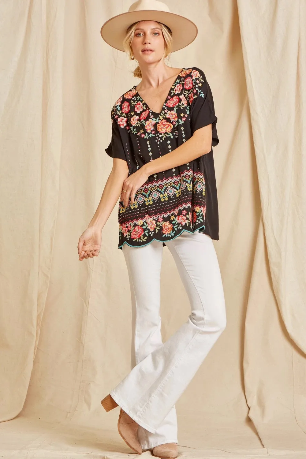 Embroidered Scallop Top