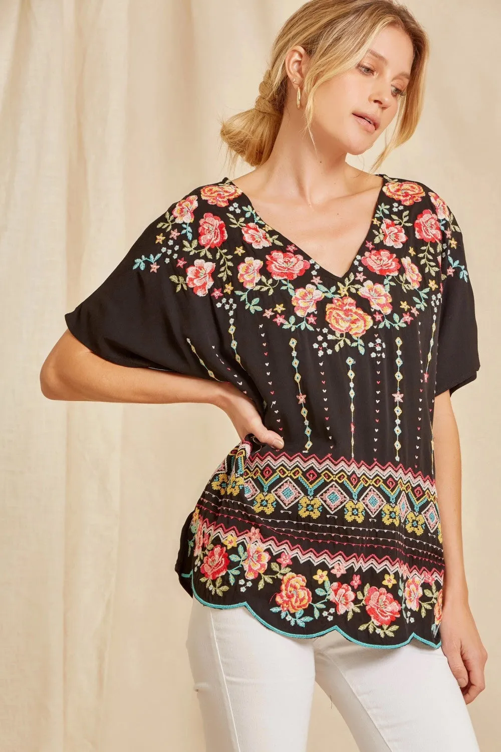 Embroidered Scallop Top