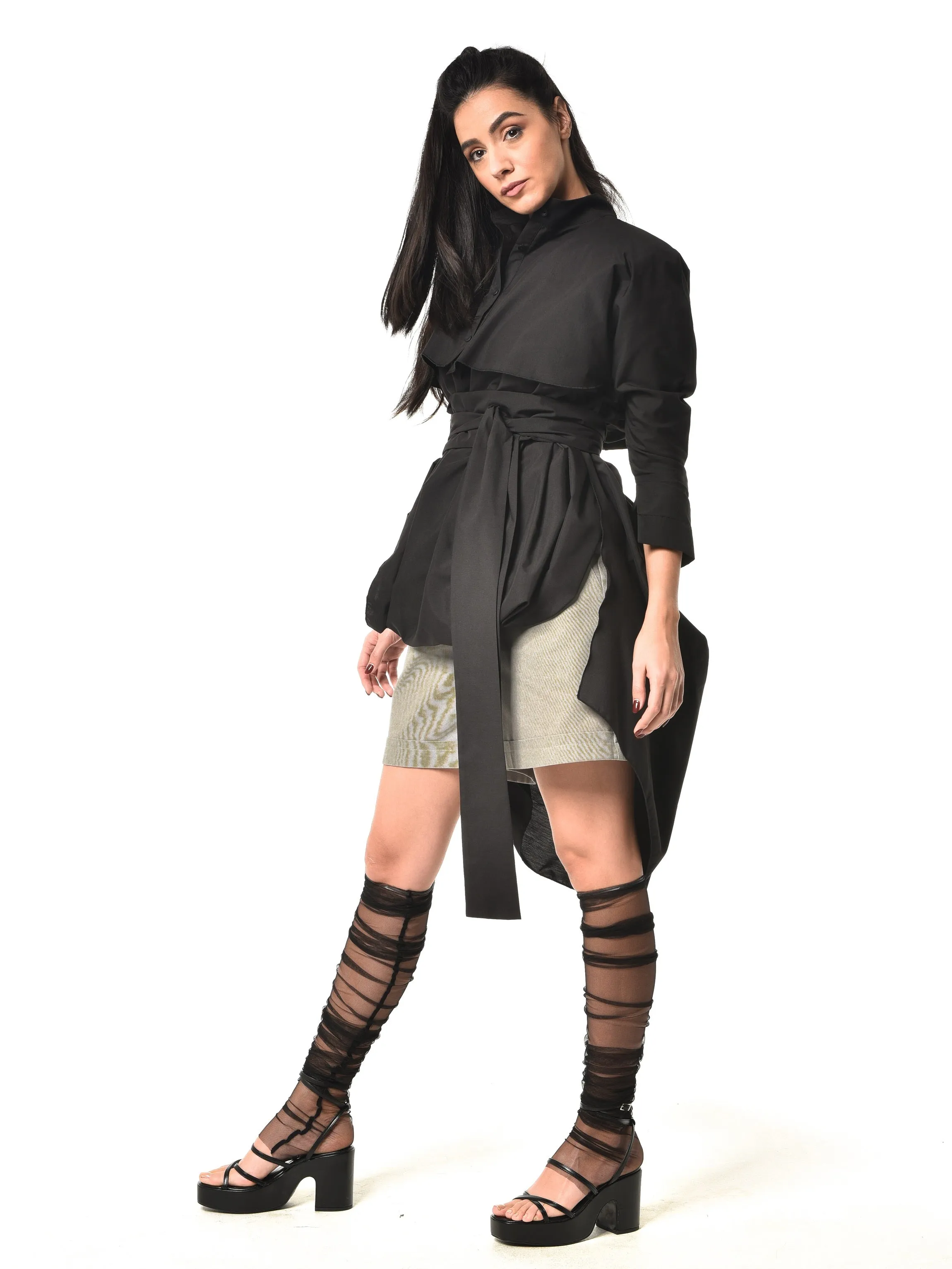 Extravagant Belted Long Shirt In Black