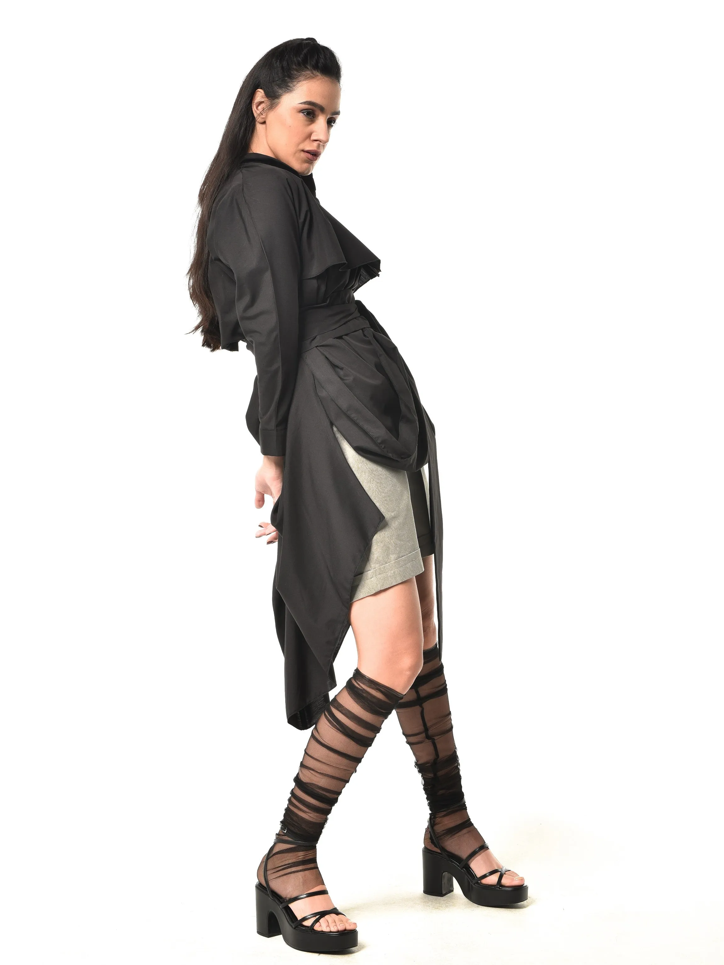 Extravagant Belted Long Shirt In Black