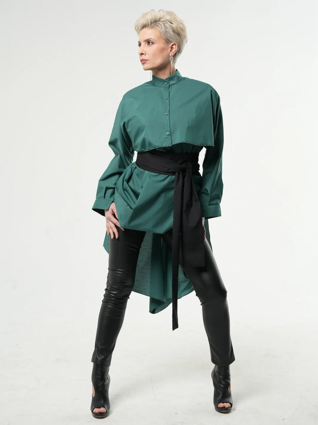 Extravagant Belted Long Shirt In Black