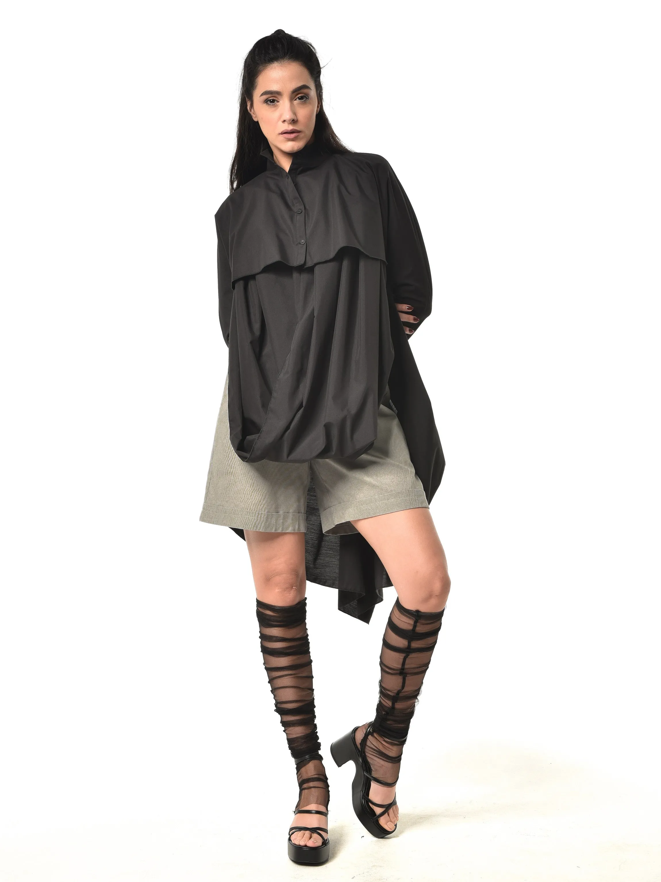 Extravagant Belted Long Shirt In Black