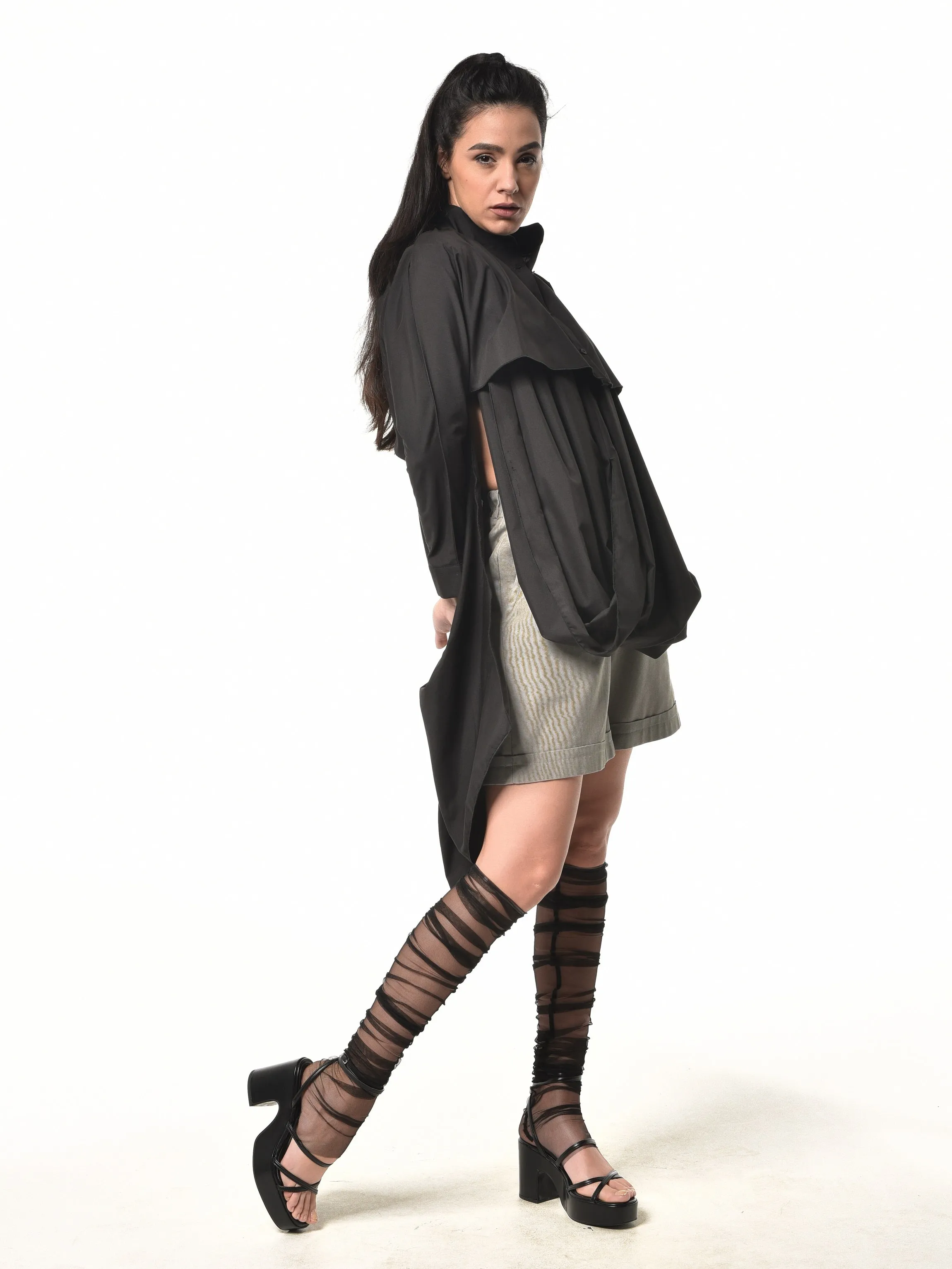 Extravagant Belted Long Shirt In Black