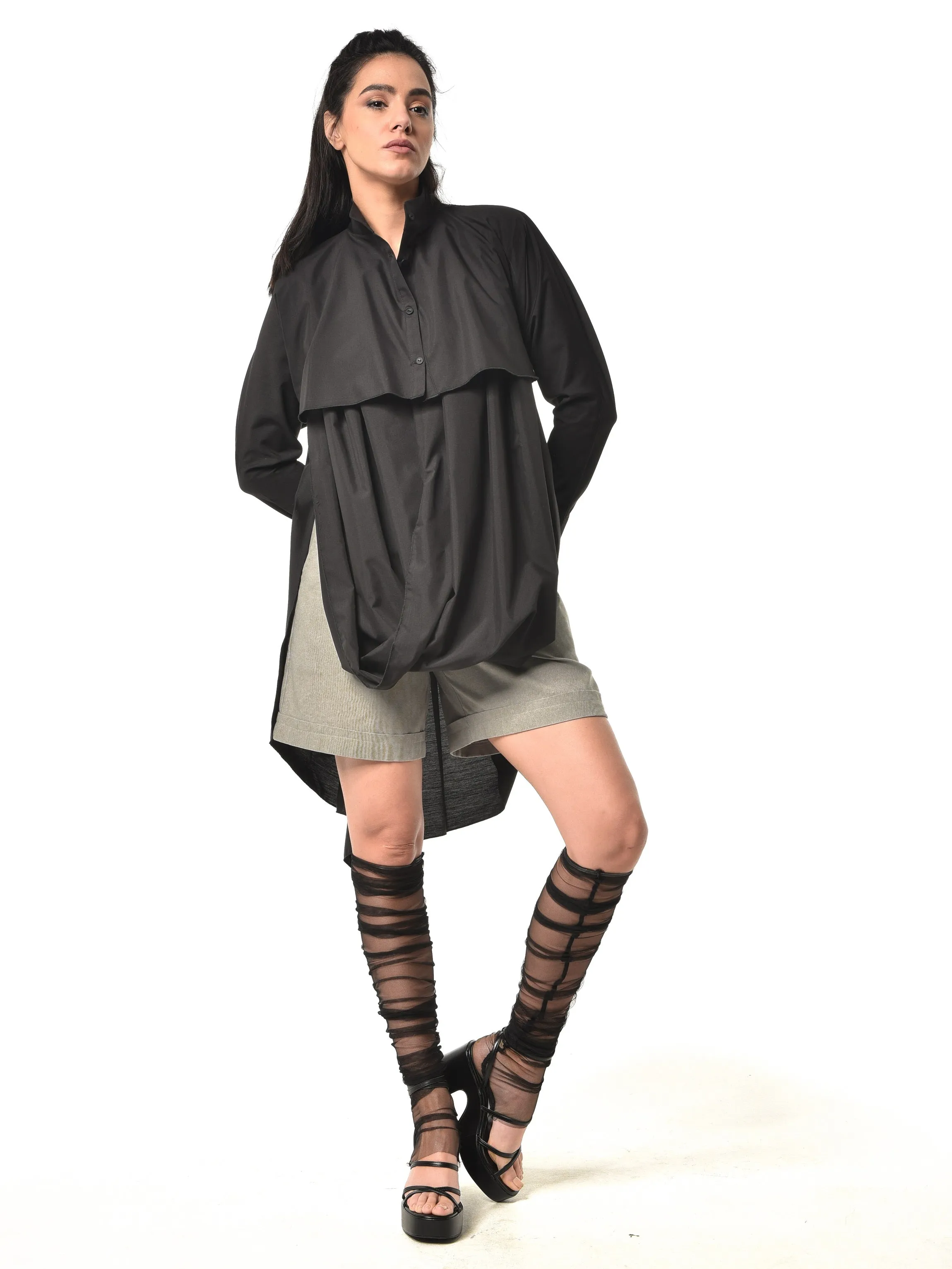 Extravagant Belted Long Shirt In Black