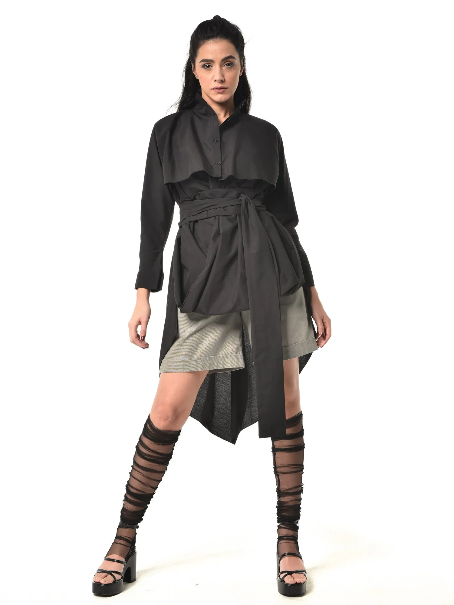 Extravagant Belted Long Shirt In Black