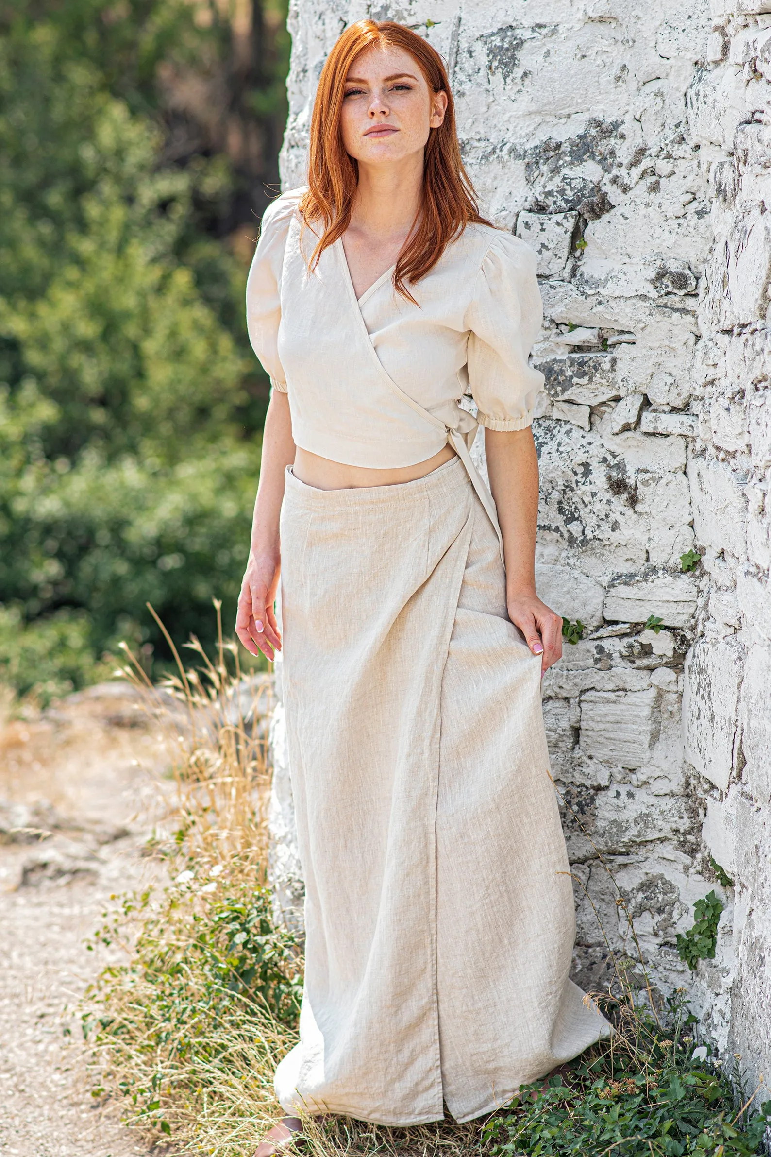 Feminine Linen Wrap Top