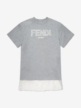 Fendi Girls Jersey Logo Dress in Grey