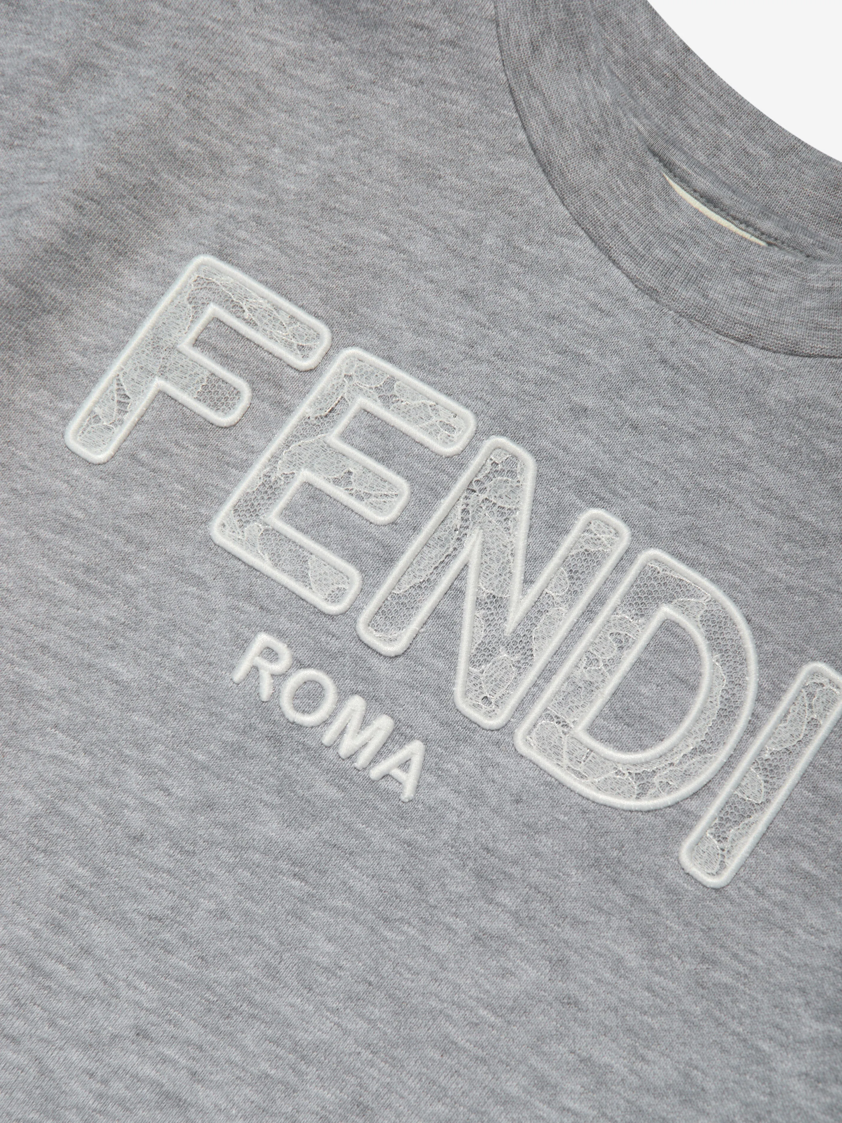 Fendi Girls Jersey Logo Dress in Grey