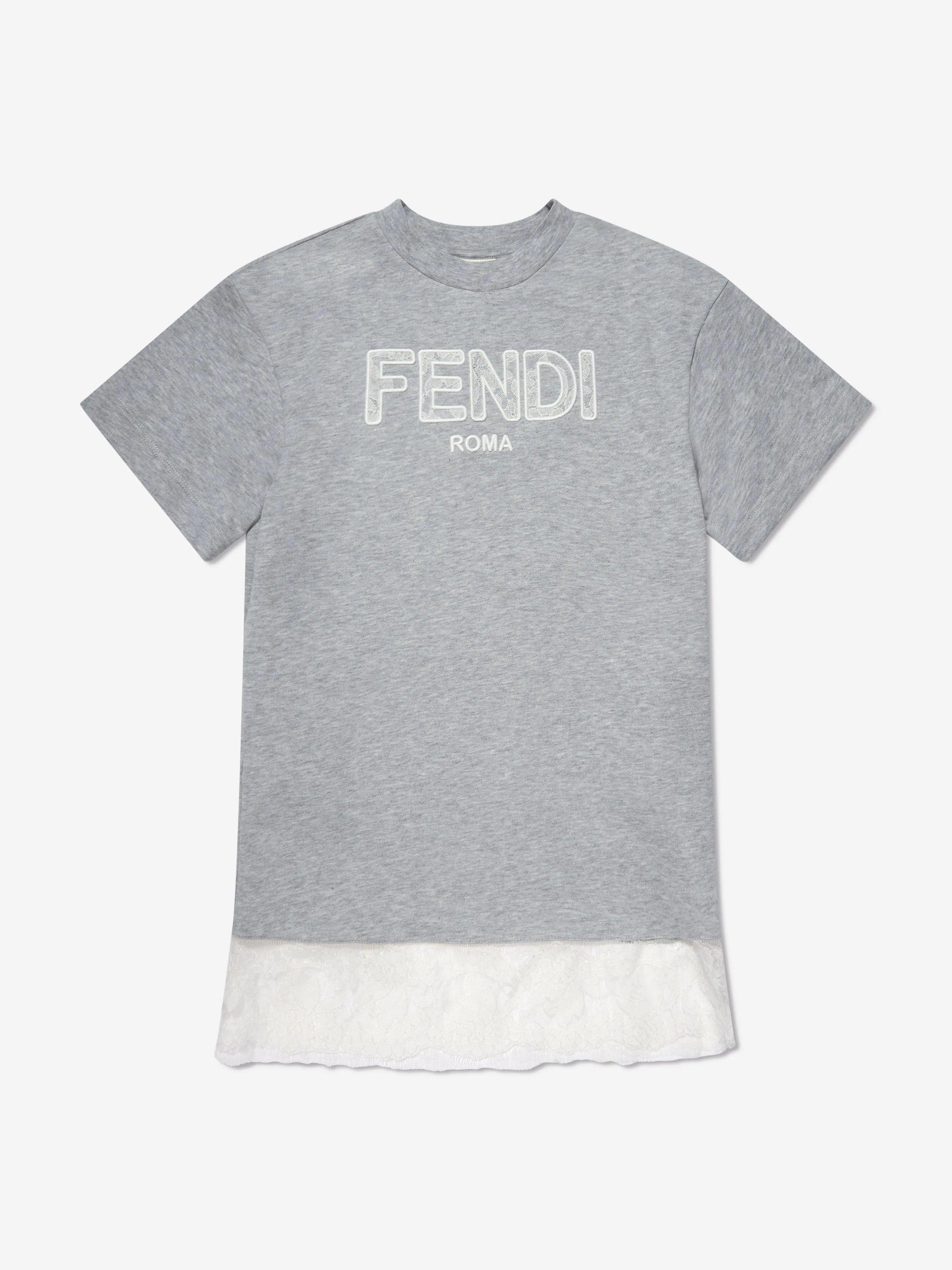 Fendi Girls Jersey Logo Dress in Grey