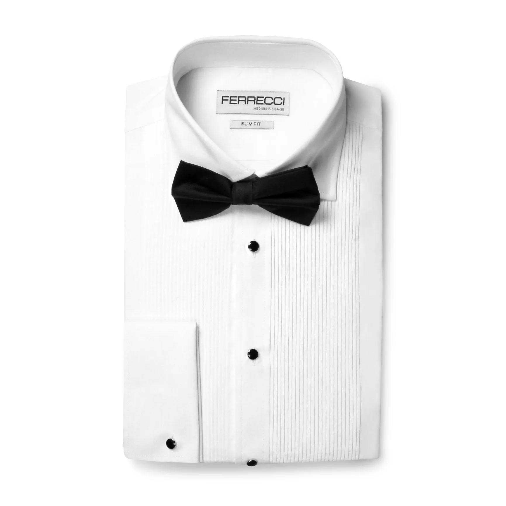 Ferrecci Men's Paris White Slim Fit Lay Down Collar Pleated Tuxedo Shirt