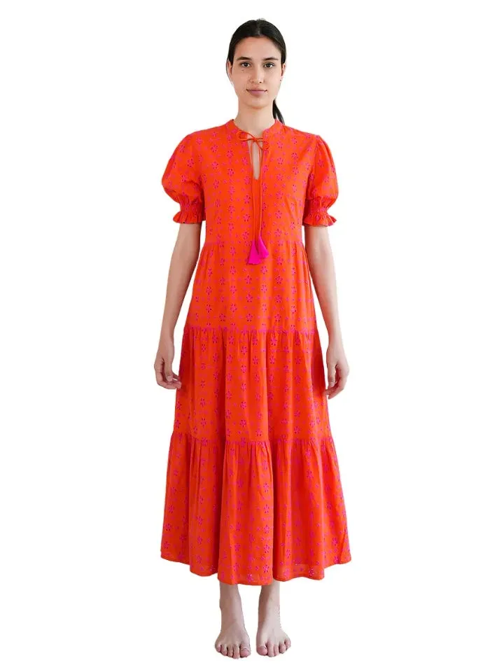 Flaming Katy Dress in Orange Lace Embroidery by Nimo