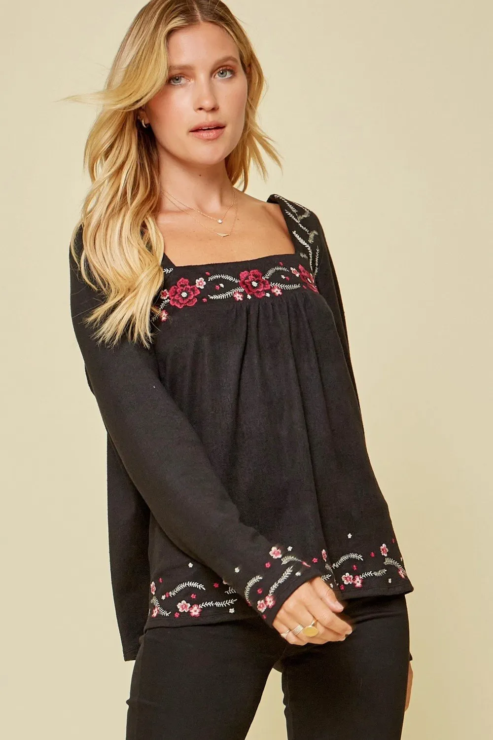 Floral Embroidered Babydoll Top