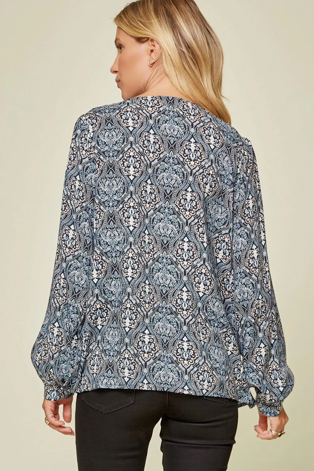 Floral Embroidered Blouse, Navy