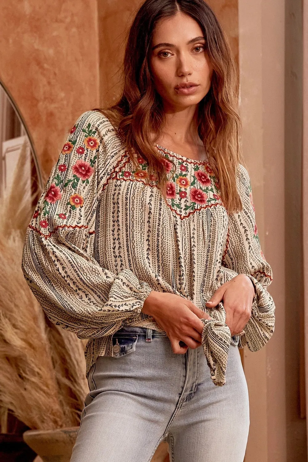 Floral Embroidered Printed Blouse