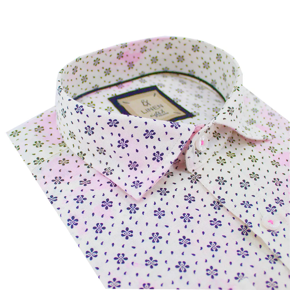 Floral Print Linen Shirt - Pink Tie Dye