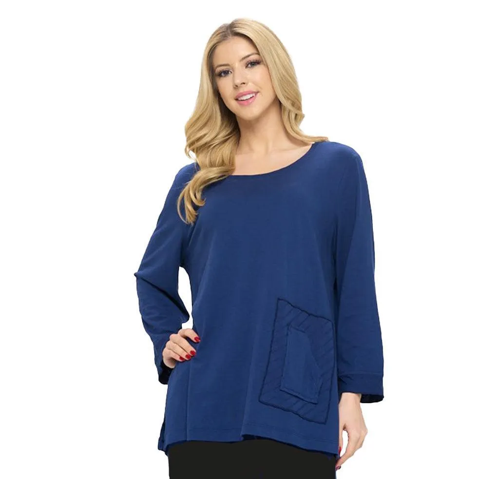 Focus Contrast Stripe Tunic Top in Navy - CS-385-NVY