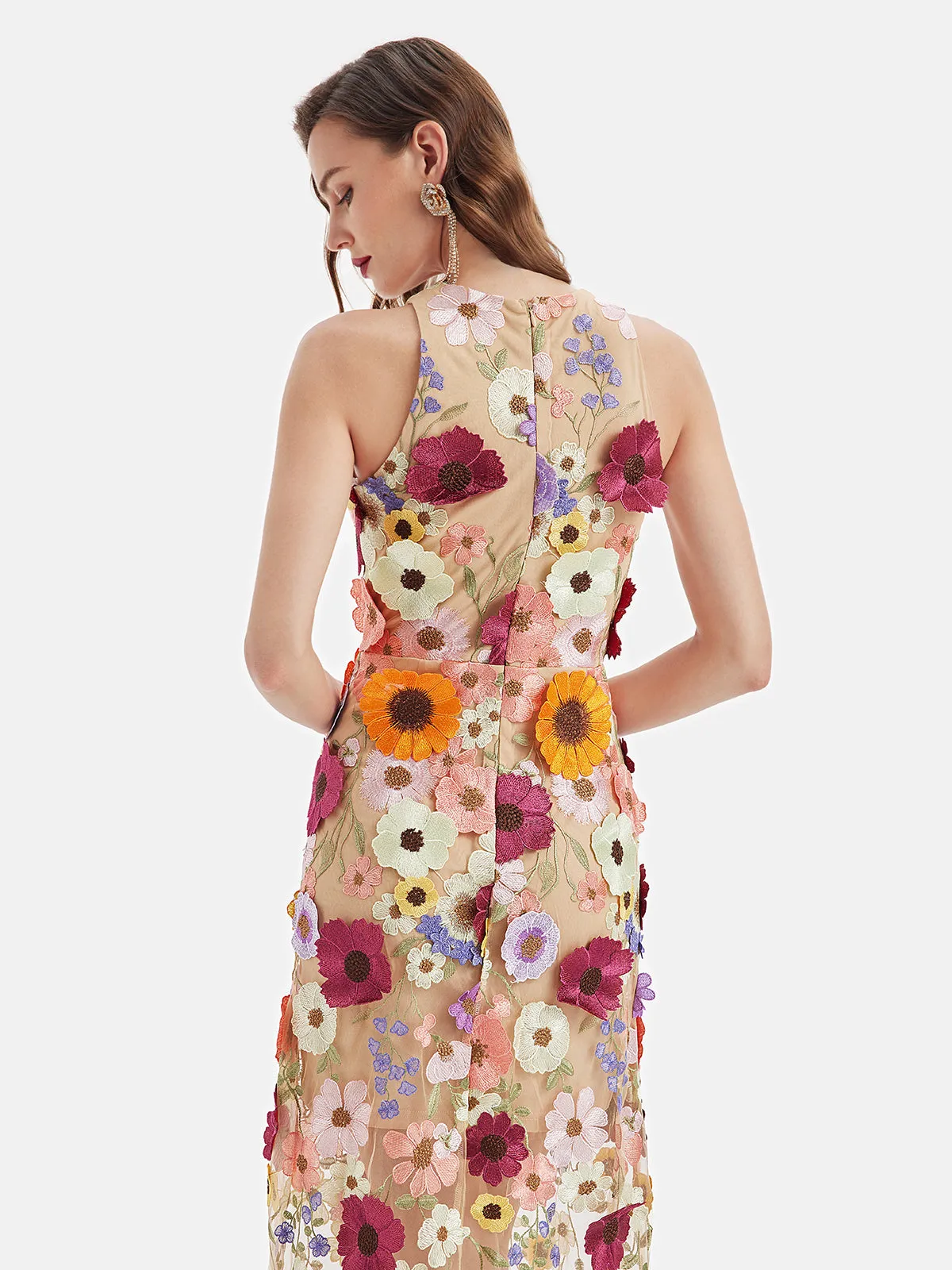 French 3D Floral Embroidered Dress