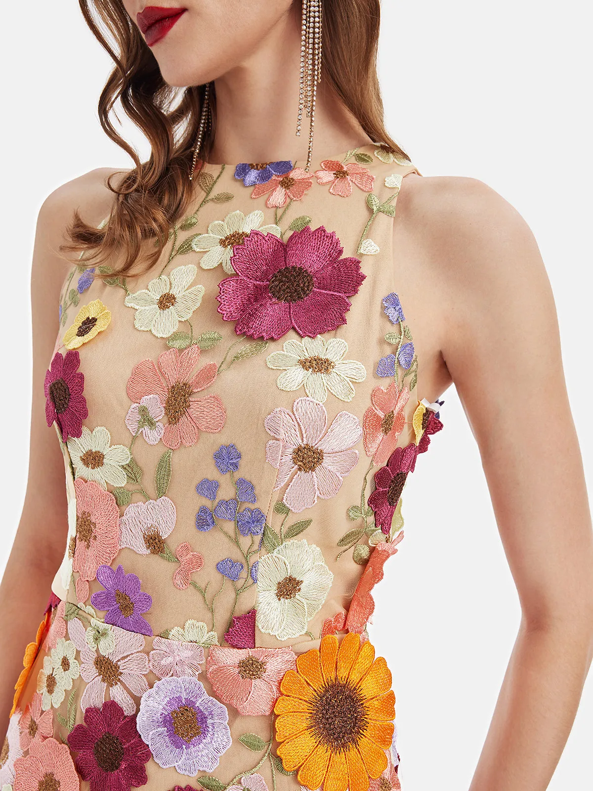 French 3D Floral Embroidered Dress