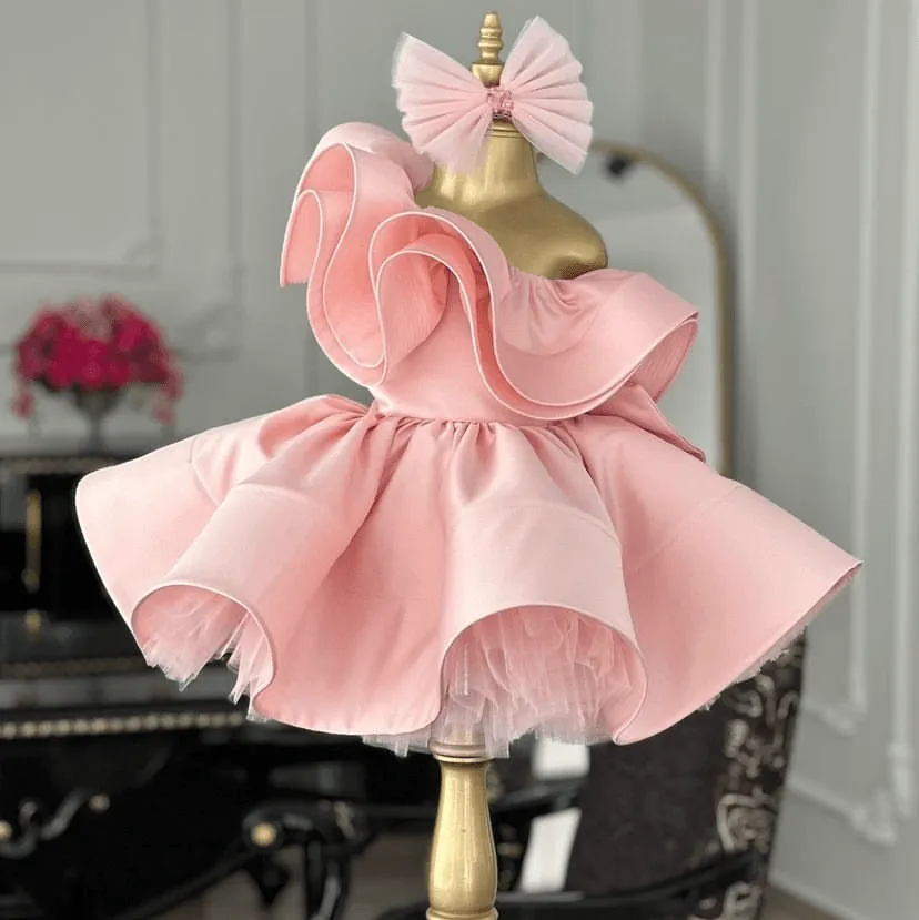 Girls' bow princess dress Fashionable one shoulder evening dress Suitable for many occasions