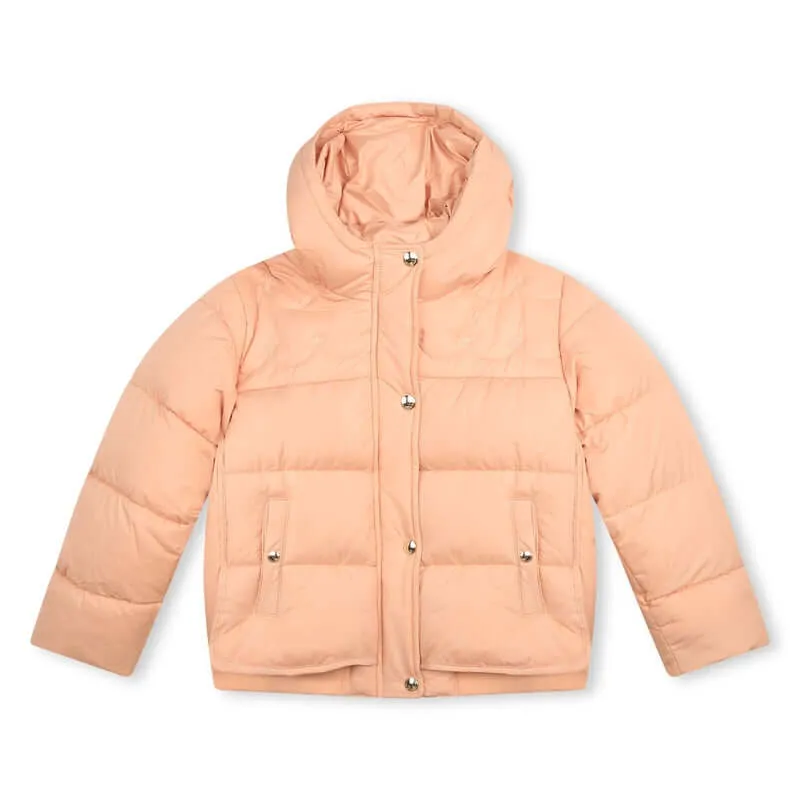 Girls Peach Quilted Puffer Jacket