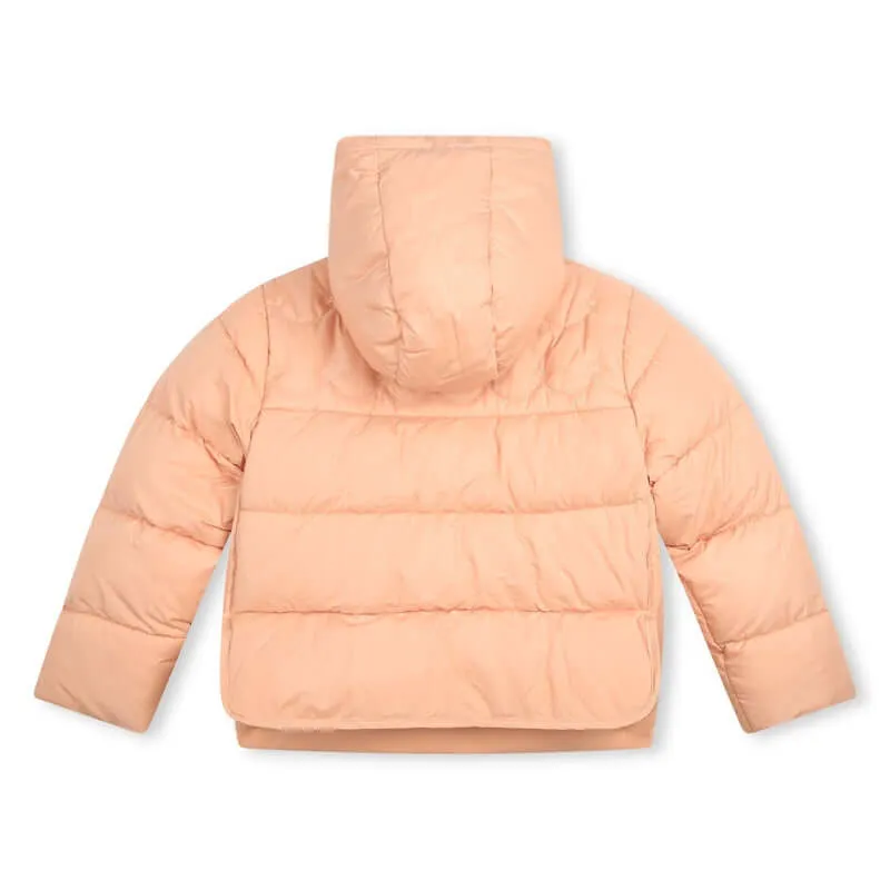 Girls Peach Quilted Puffer Jacket