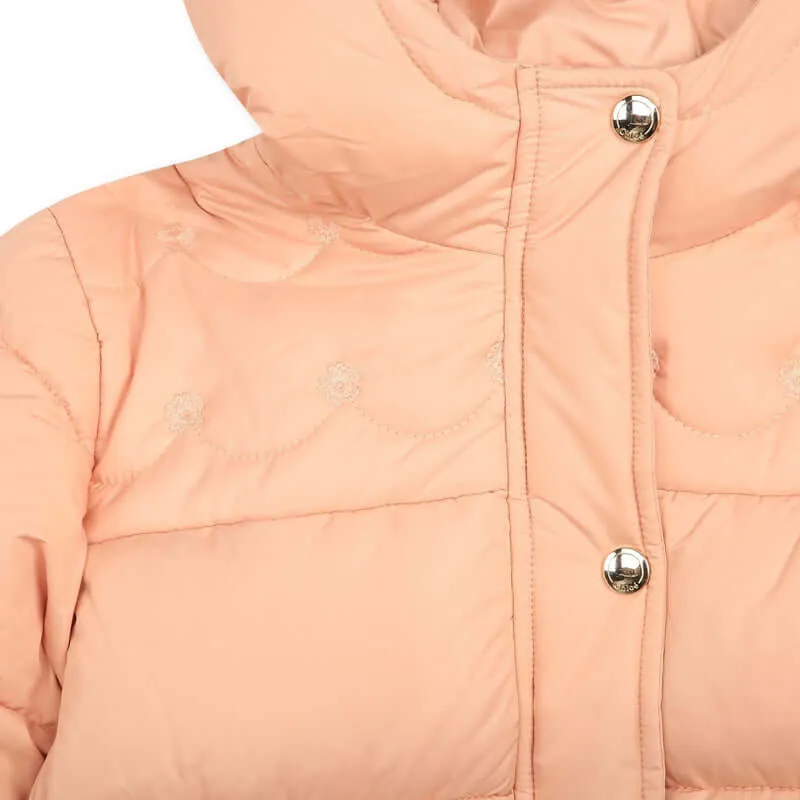 Girls Peach Quilted Puffer Jacket