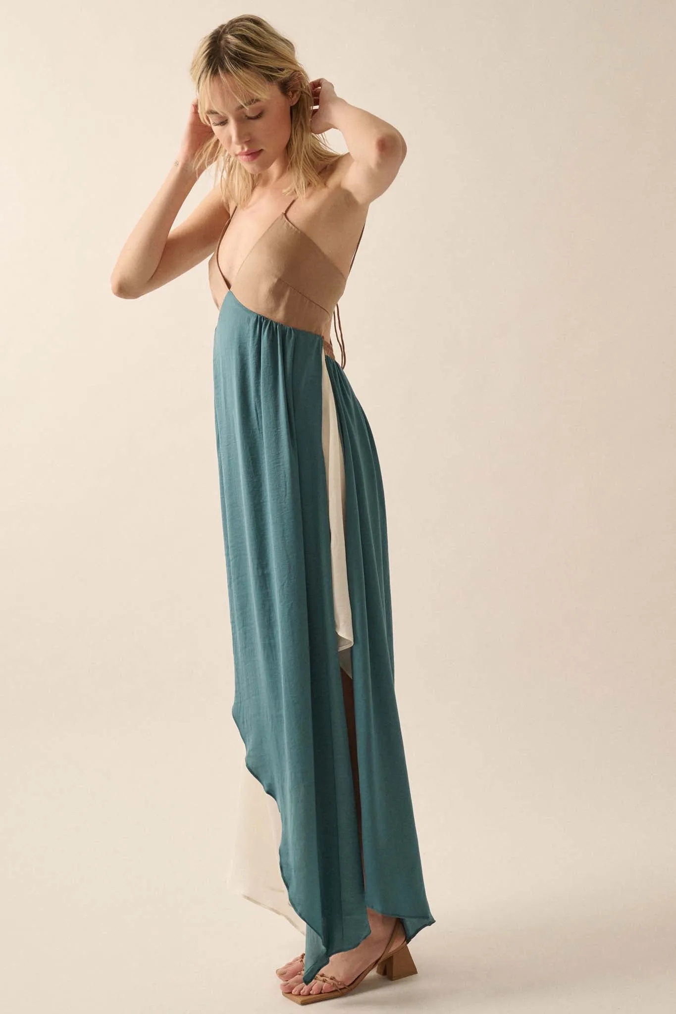 Glam Squad Colorblock Layered Satin Maxi Dress